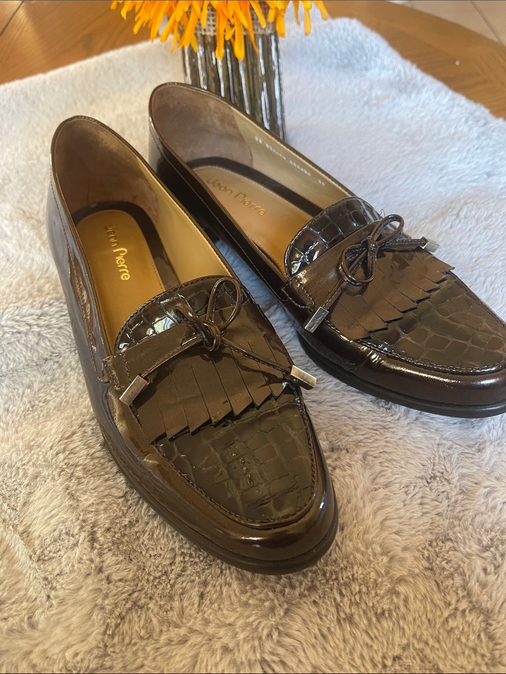 Jean Pierre Brown Croc-Embossed Kiltie Tassel Loafers
